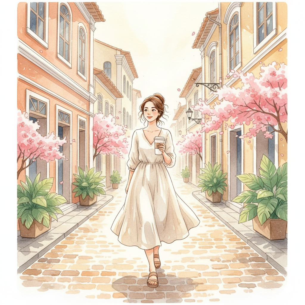 媽媽自信地走在澳門街頭手持咖啡