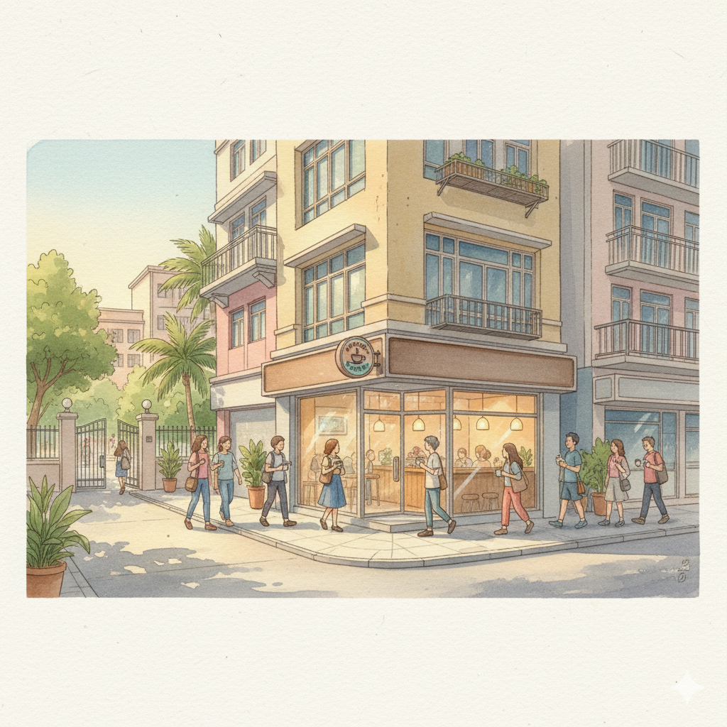 澳門街景與咖啡店水彩畫